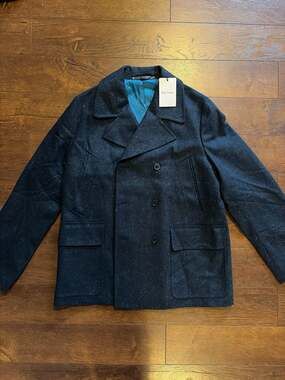 Paul Smith Made in Italy 100% Wool Navy Speckled Double Breasted Overcoat